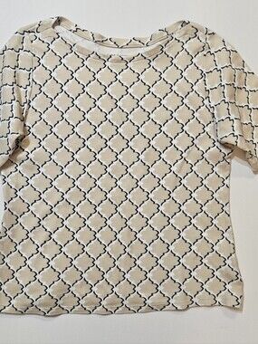 Charter Club Pima Cotton Top Womens Medium Tan Black Geometric Diamond Print